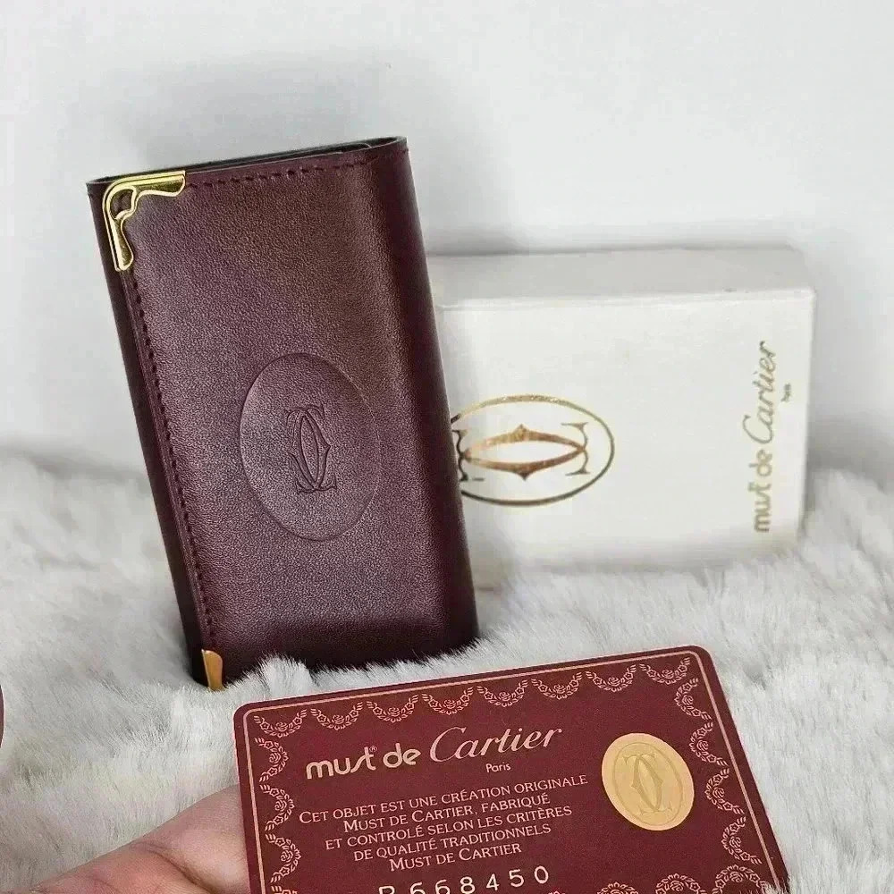 Cartier Bordeaux  leather Tri-fold , 6Keys Case Holder